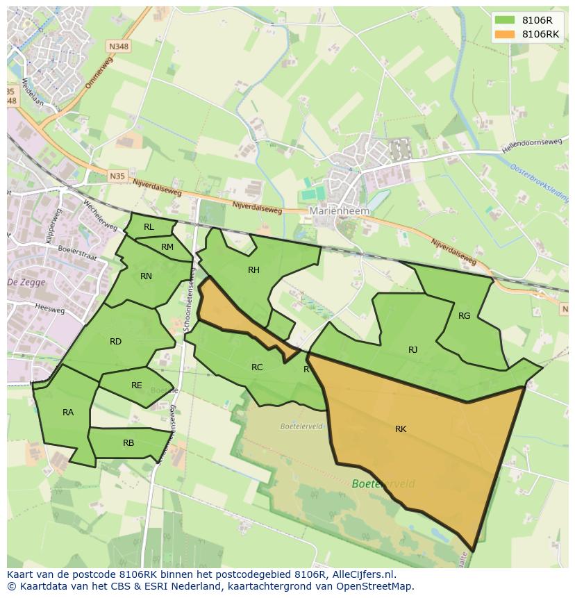 Afbeelding van het postcodegebied 8106 RK op de kaart.