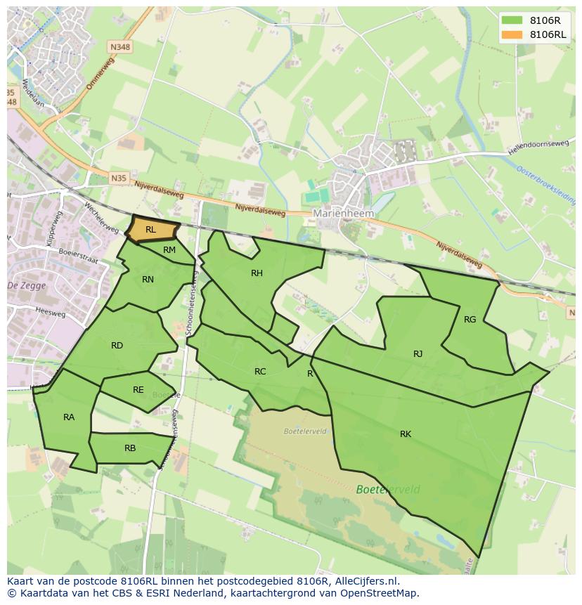 Afbeelding van het postcodegebied 8106 RL op de kaart.