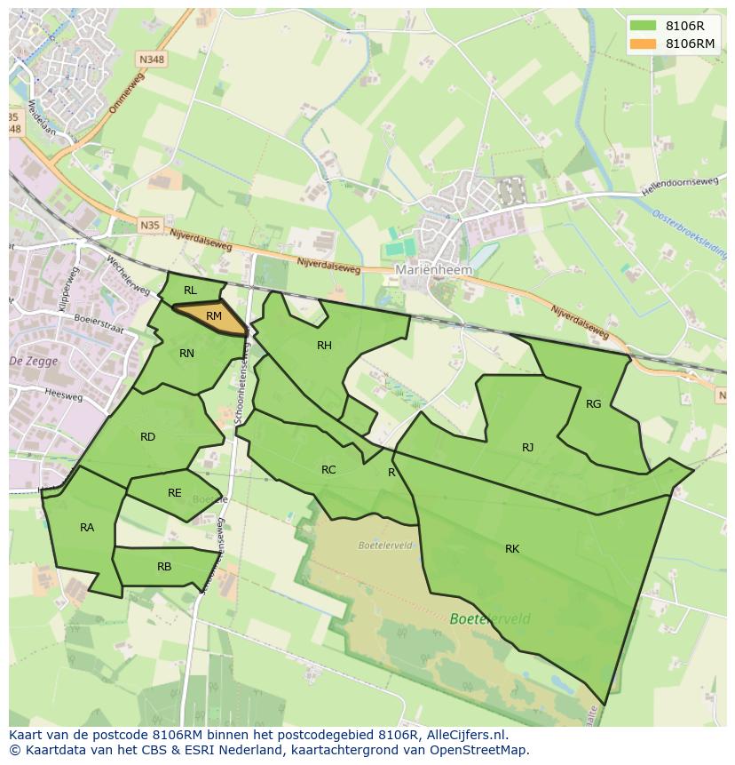 Afbeelding van het postcodegebied 8106 RM op de kaart.