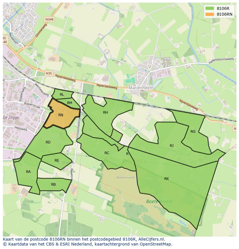 Afbeelding van het postcodegebied 8106 RN op de kaart.