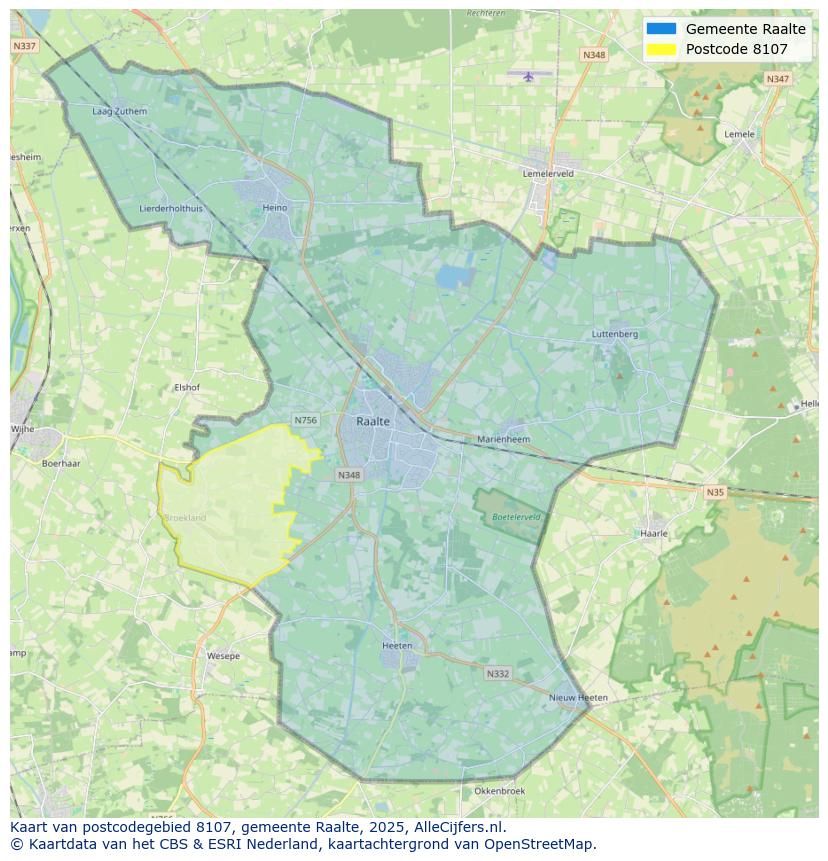 Afbeelding van het postcodegebied 8107 op de kaart.