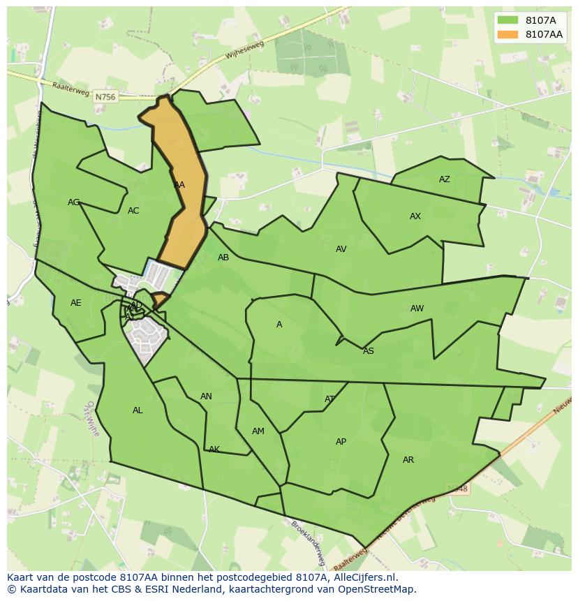 Afbeelding van het postcodegebied 8107 AA op de kaart.