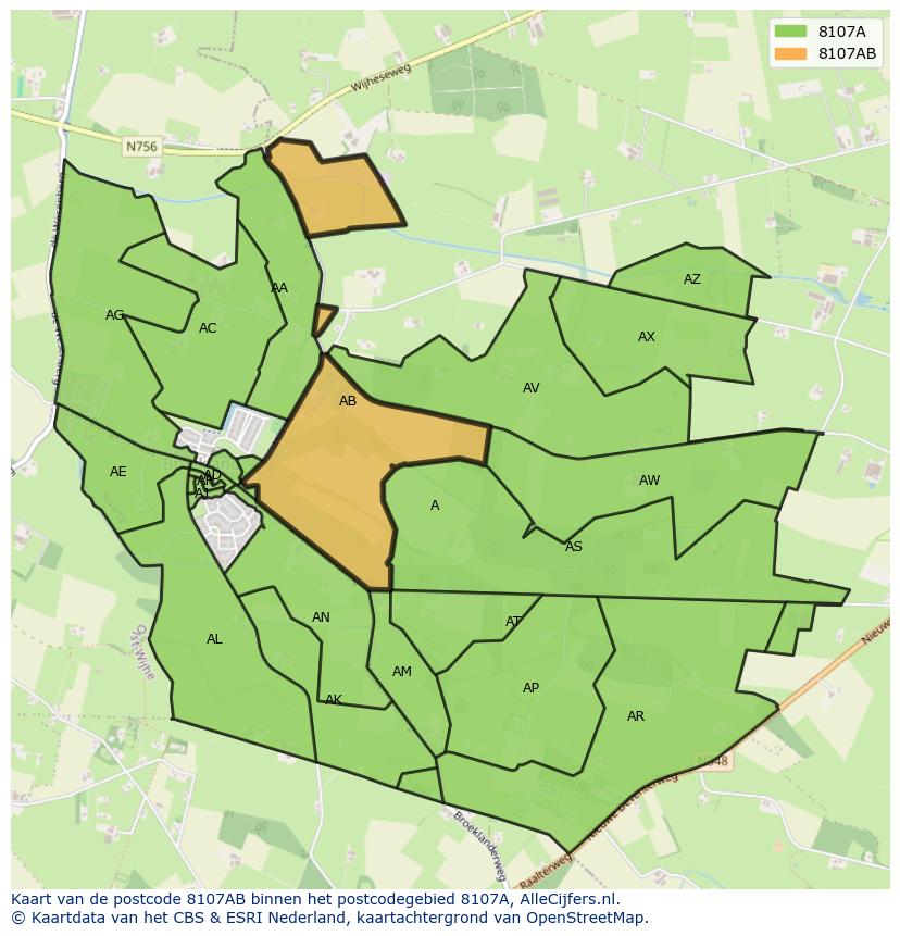 Afbeelding van het postcodegebied 8107 AB op de kaart.