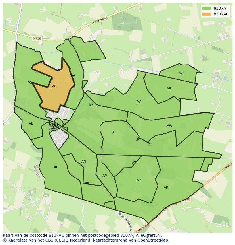 Afbeelding van het postcodegebied 8107 AC op de kaart.