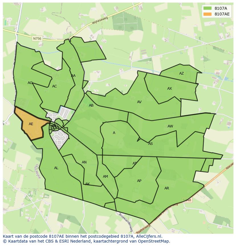 Afbeelding van het postcodegebied 8107 AE op de kaart.