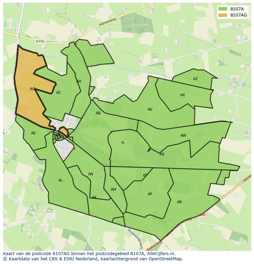 Afbeelding van het postcodegebied 8107 AG op de kaart.