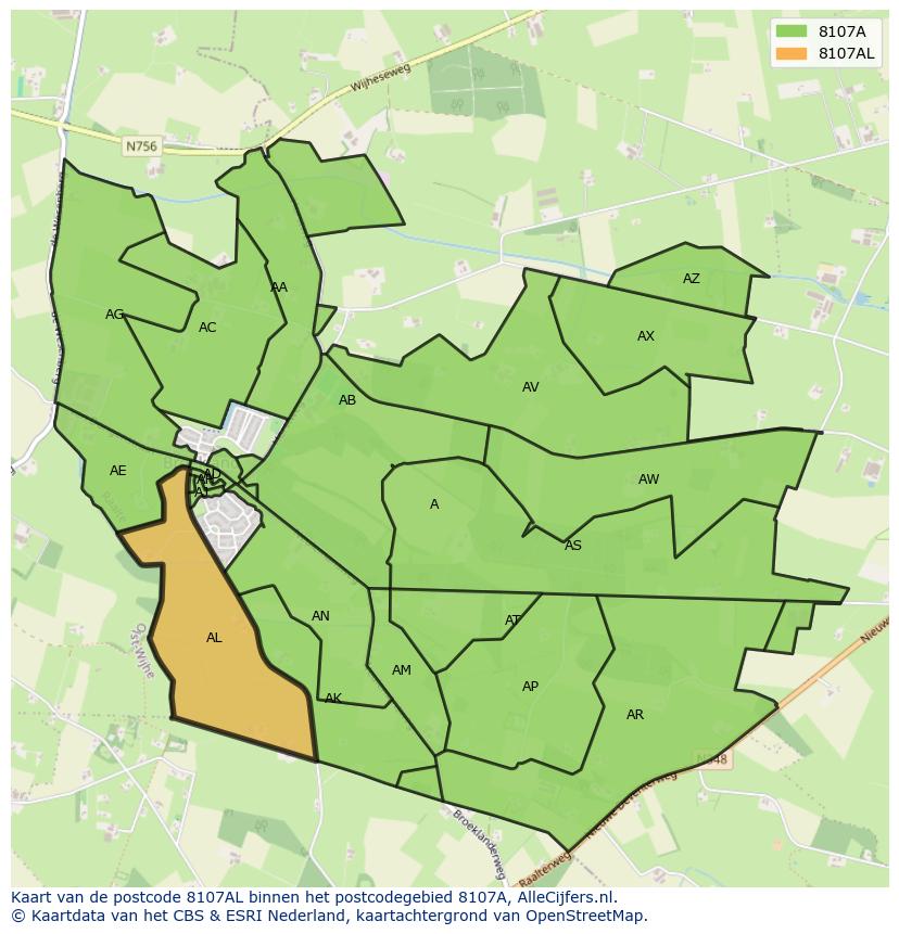 Afbeelding van het postcodegebied 8107 AL op de kaart.