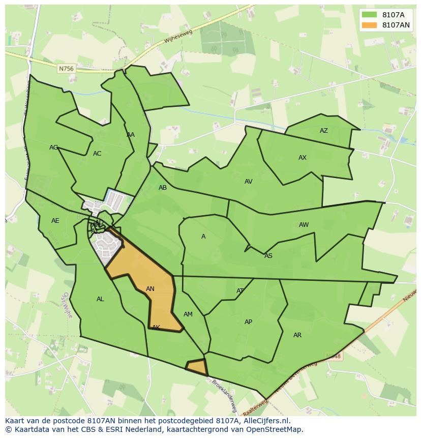Afbeelding van het postcodegebied 8107 AN op de kaart.