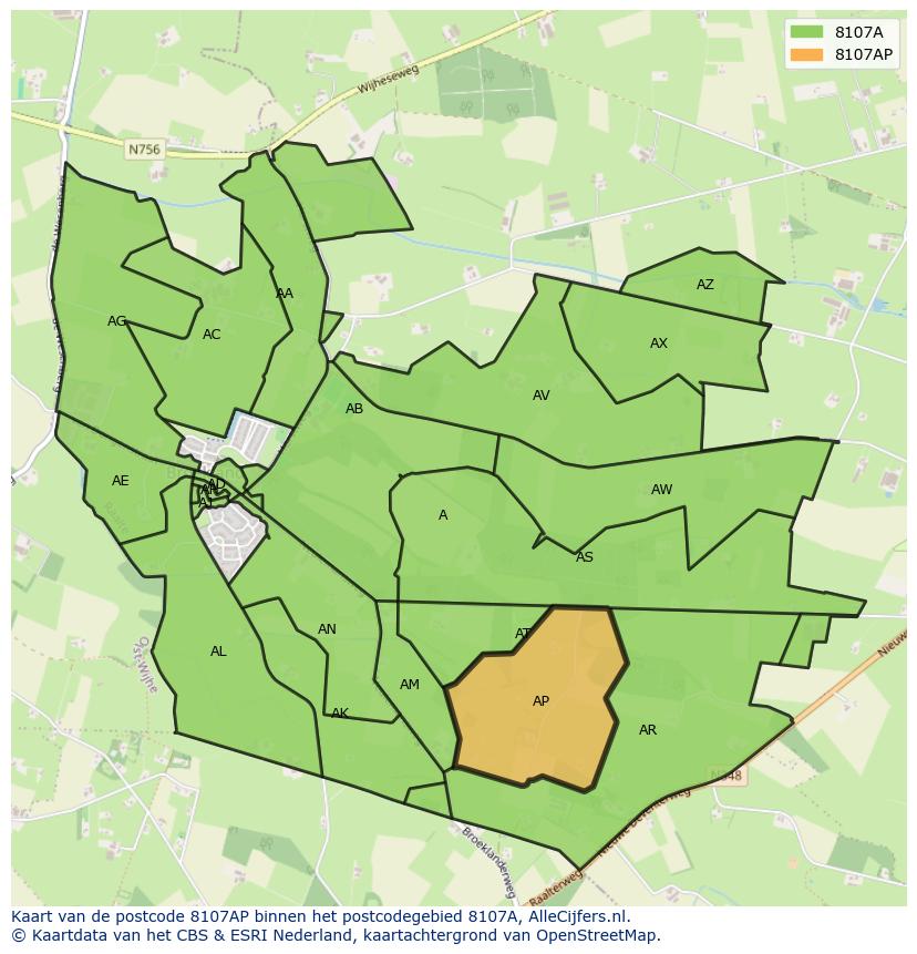 Afbeelding van het postcodegebied 8107 AP op de kaart.