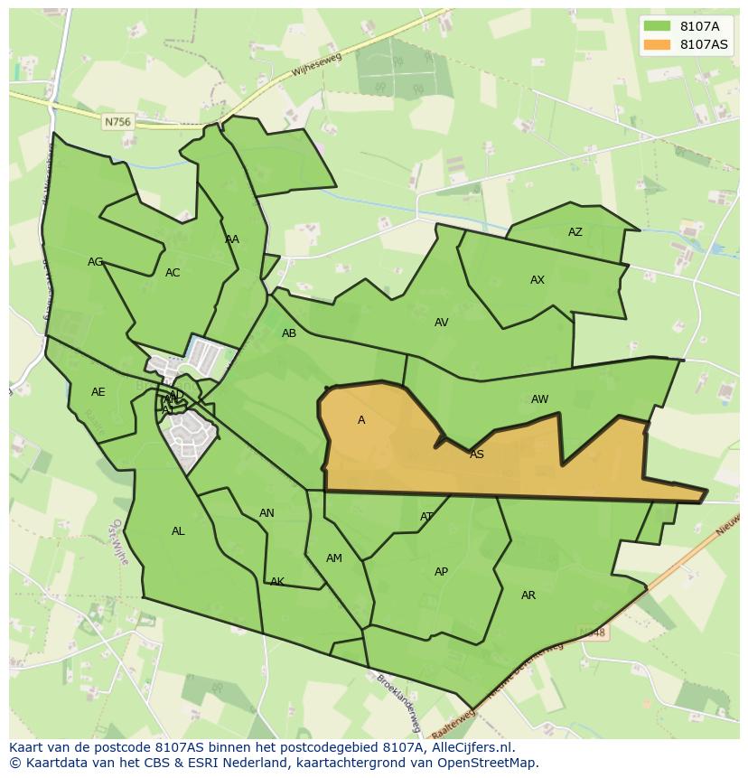 Afbeelding van het postcodegebied 8107 AS op de kaart.