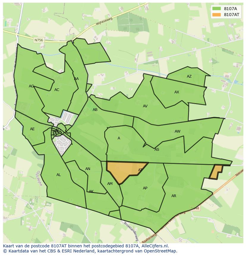 Afbeelding van het postcodegebied 8107 AT op de kaart.