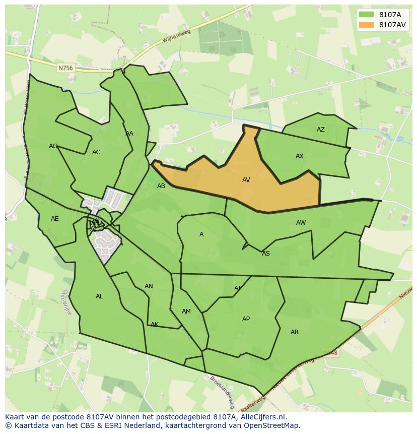 Afbeelding van het postcodegebied 8107 AV op de kaart.