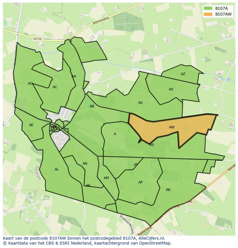 Afbeelding van het postcodegebied 8107 AW op de kaart.