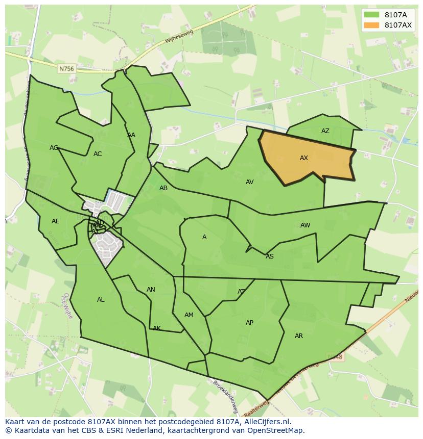 Afbeelding van het postcodegebied 8107 AX op de kaart.