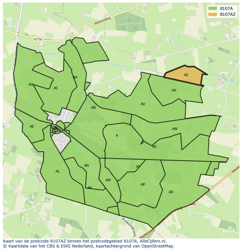 Afbeelding van het postcodegebied 8107 AZ op de kaart.
