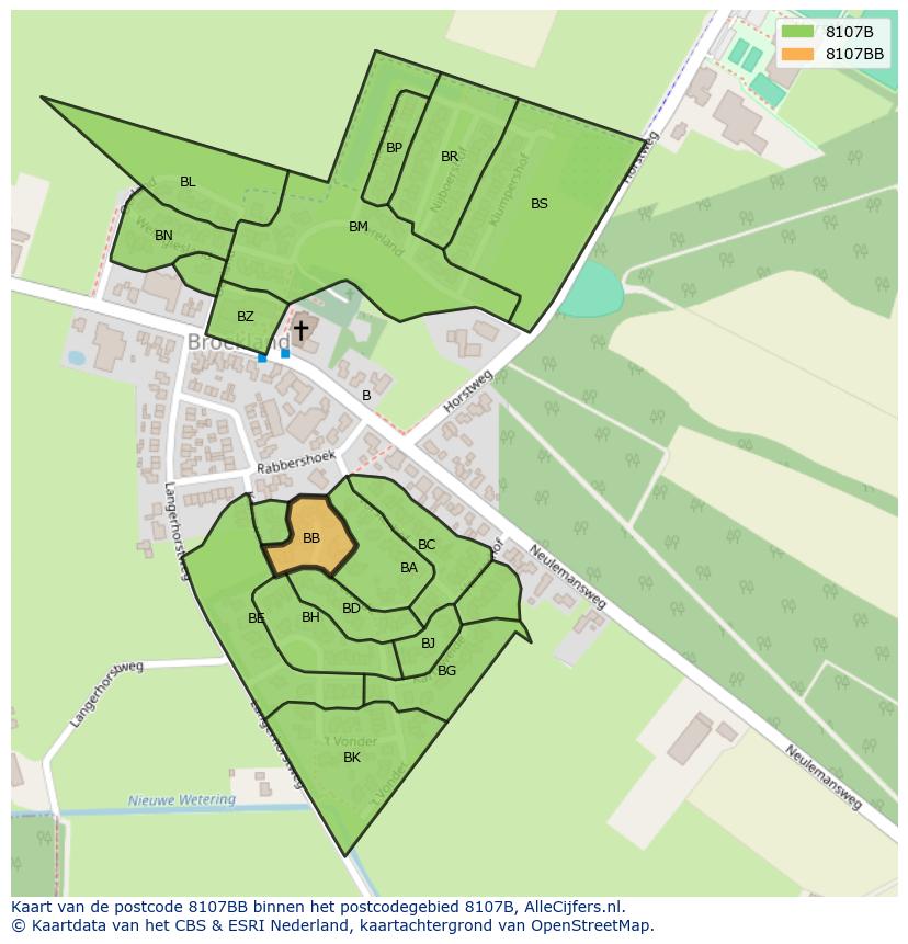 Afbeelding van het postcodegebied 8107 BB op de kaart.