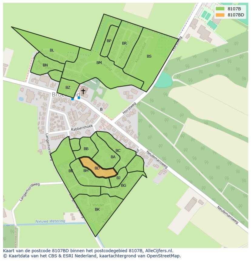 Afbeelding van het postcodegebied 8107 BD op de kaart.
