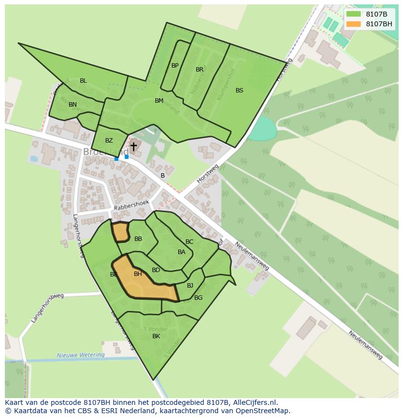 Afbeelding van het postcodegebied 8107 BH op de kaart.