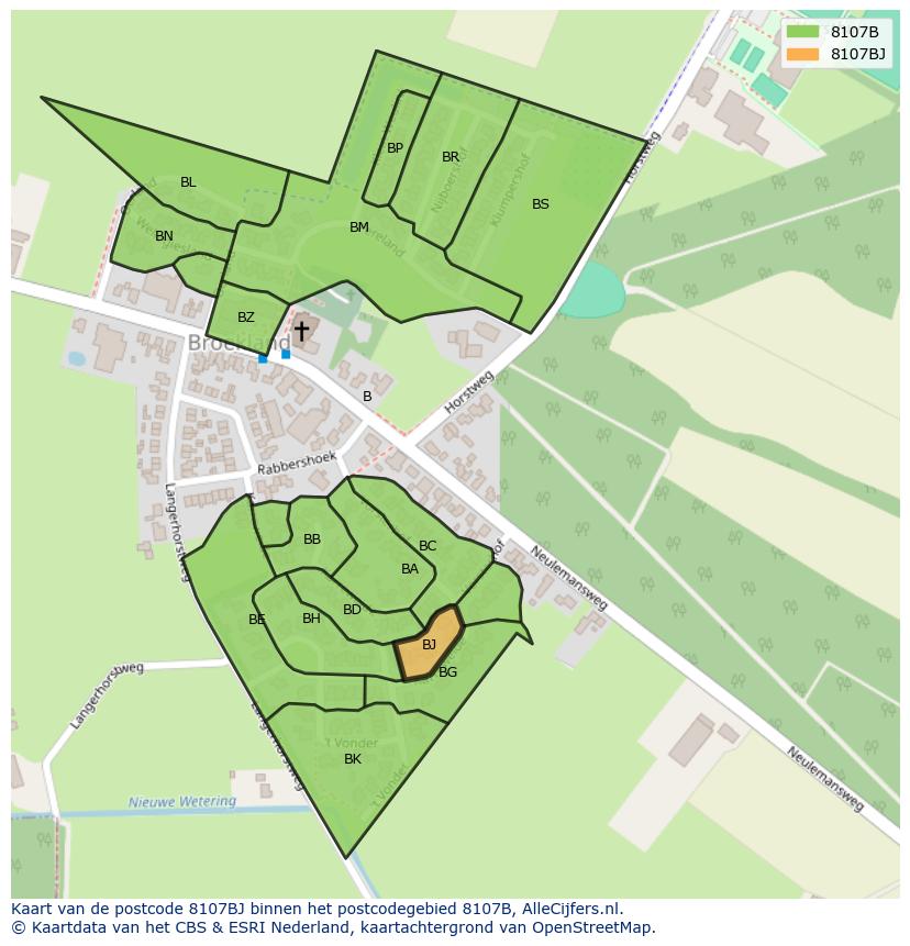 Afbeelding van het postcodegebied 8107 BJ op de kaart.