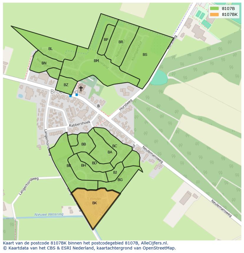 Afbeelding van het postcodegebied 8107 BK op de kaart.