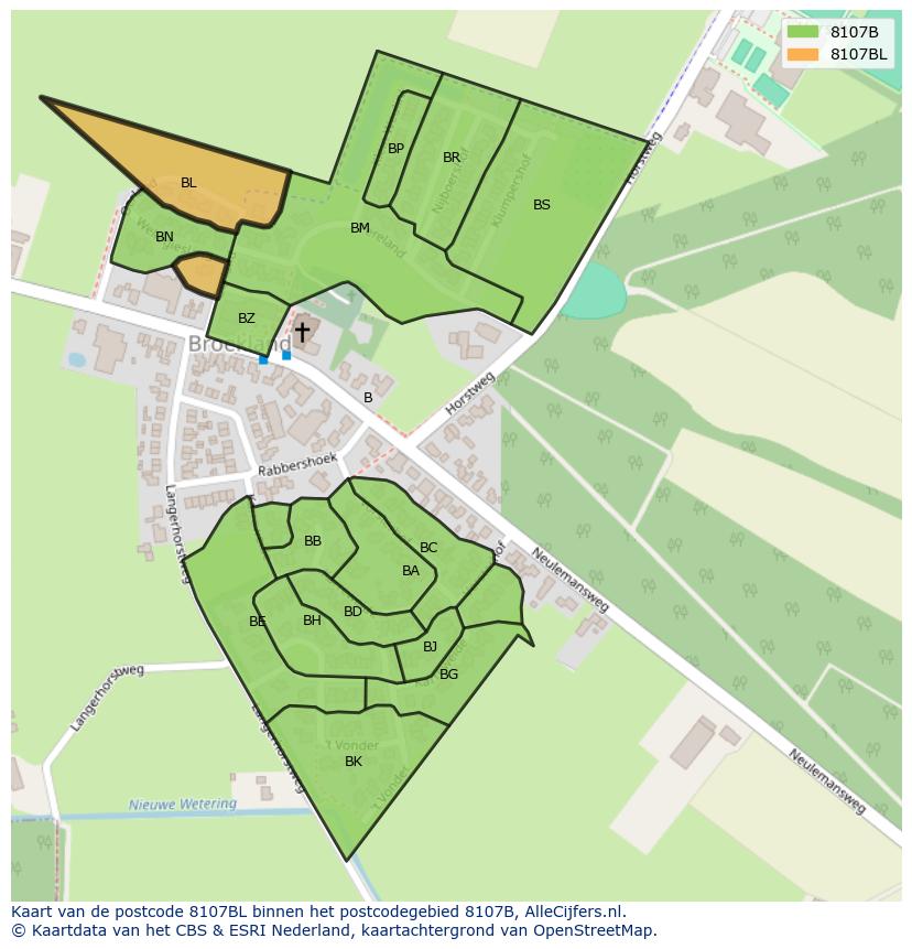 Afbeelding van het postcodegebied 8107 BL op de kaart.