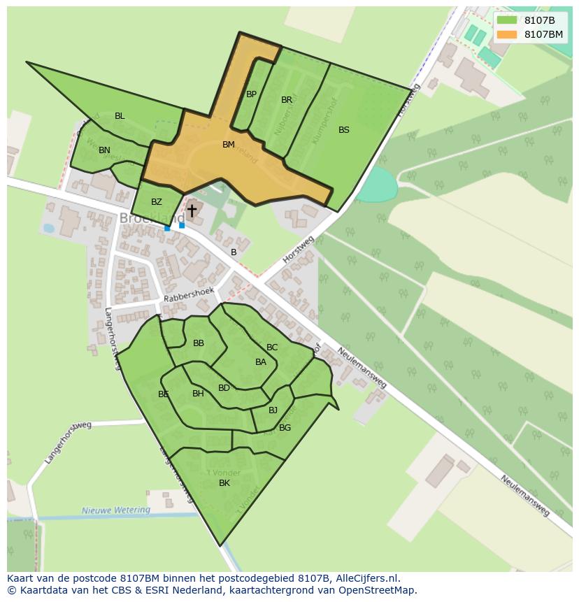 Afbeelding van het postcodegebied 8107 BM op de kaart.