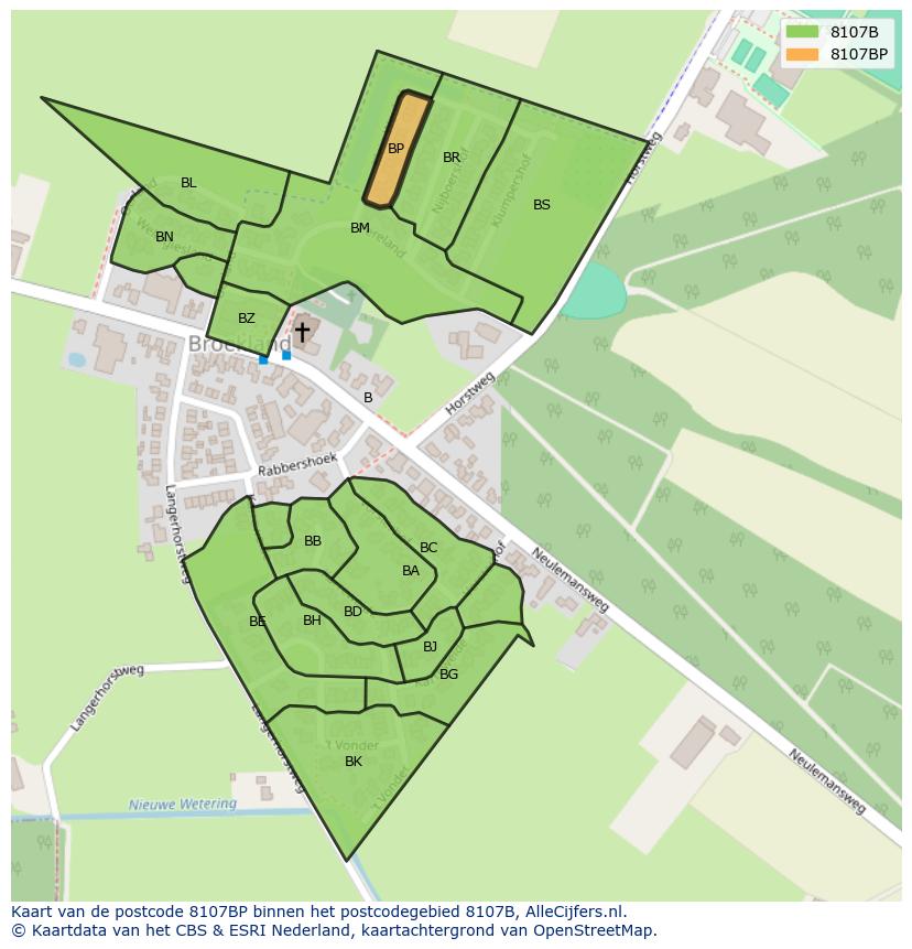 Afbeelding van het postcodegebied 8107 BP op de kaart.