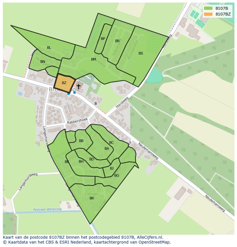 Afbeelding van het postcodegebied 8107 BZ op de kaart.