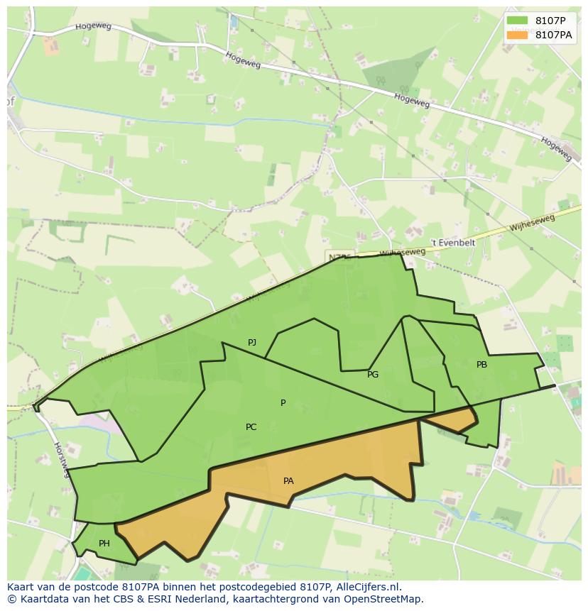 Afbeelding van het postcodegebied 8107 PA op de kaart.