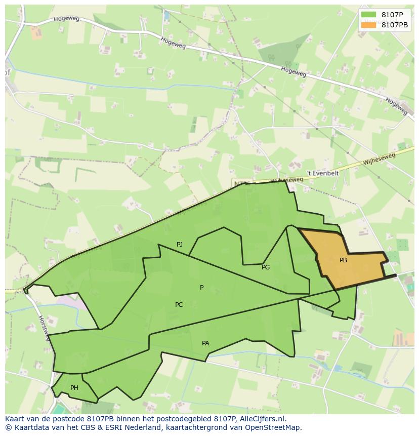 Afbeelding van het postcodegebied 8107 PB op de kaart.