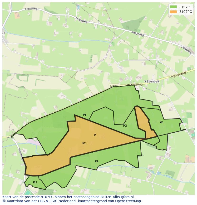 Afbeelding van het postcodegebied 8107 PC op de kaart.