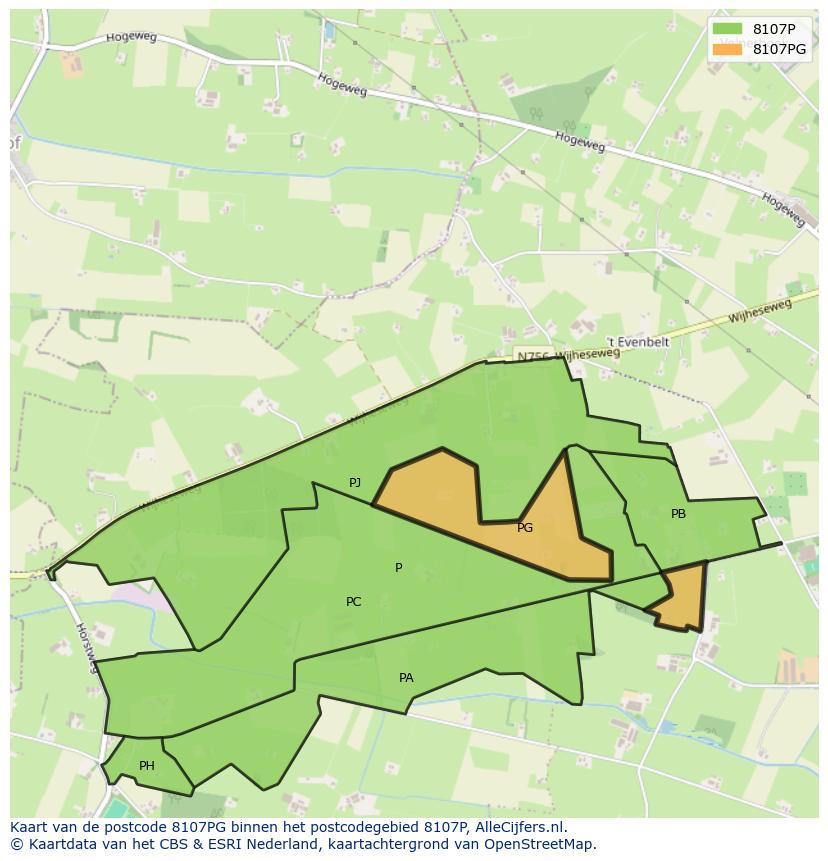 Afbeelding van het postcodegebied 8107 PG op de kaart.