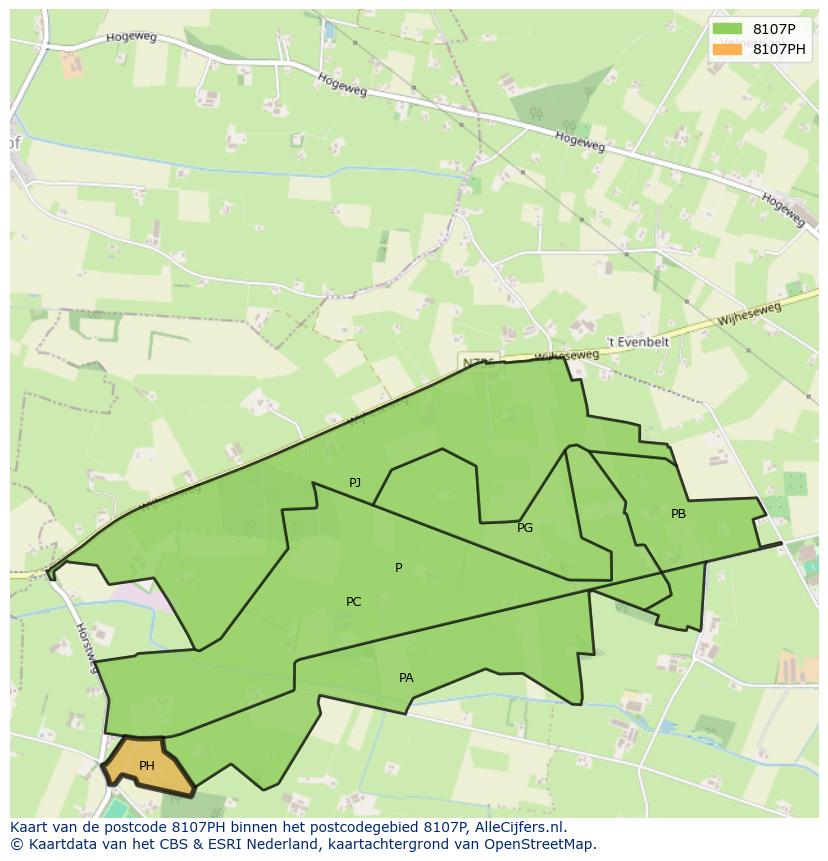 Afbeelding van het postcodegebied 8107 PH op de kaart.