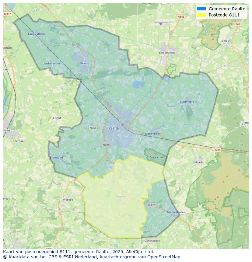 Afbeelding van het postcodegebied 8111 op de kaart.