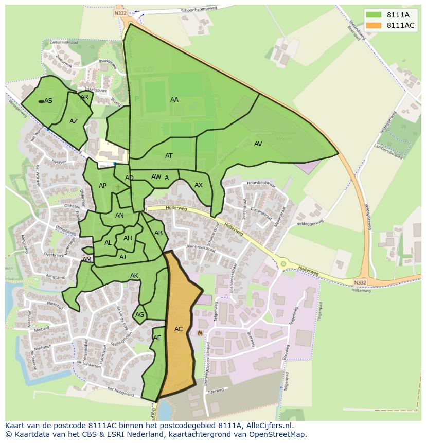 Afbeelding van het postcodegebied 8111 AC op de kaart.