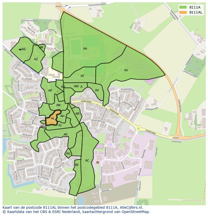 Afbeelding van het postcodegebied 8111 AL op de kaart.
