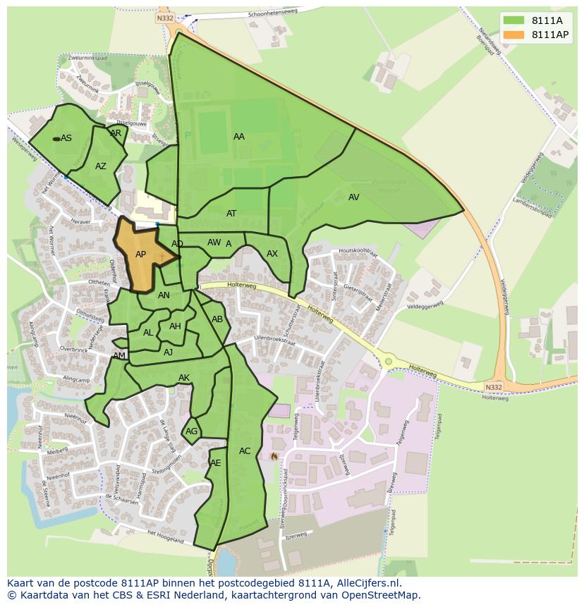 Afbeelding van het postcodegebied 8111 AP op de kaart.