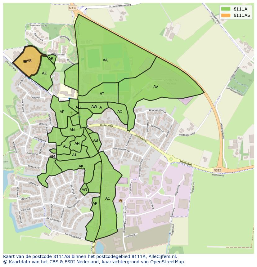 Afbeelding van het postcodegebied 8111 AS op de kaart.