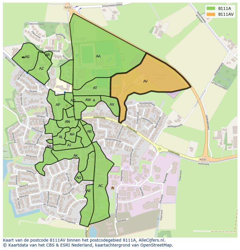 Afbeelding van het postcodegebied 8111 AV op de kaart.