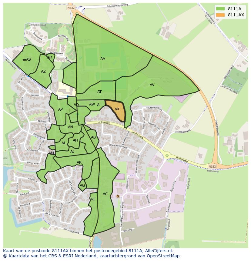 Afbeelding van het postcodegebied 8111 AX op de kaart.