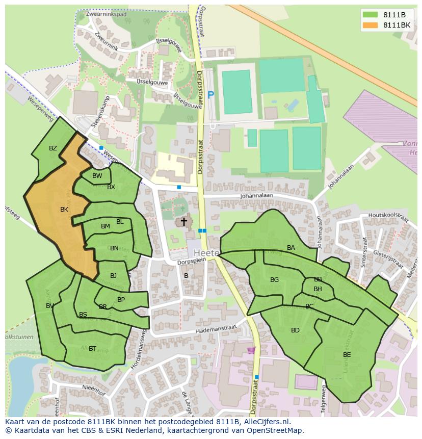 Afbeelding van het postcodegebied 8111 BK op de kaart.
