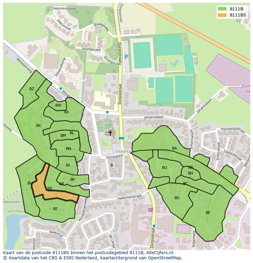 Afbeelding van het postcodegebied 8111 BS op de kaart.