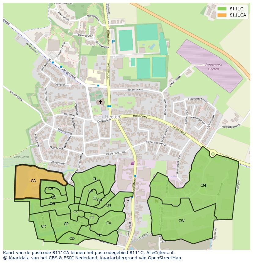 Afbeelding van het postcodegebied 8111 CA op de kaart.