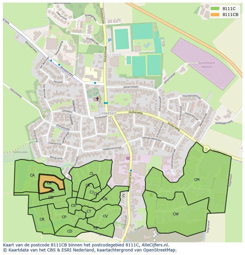 Afbeelding van het postcodegebied 8111 CB op de kaart.