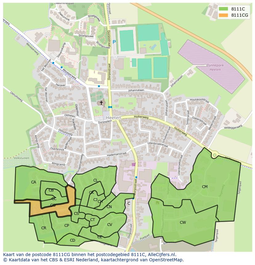 Afbeelding van het postcodegebied 8111 CG op de kaart.