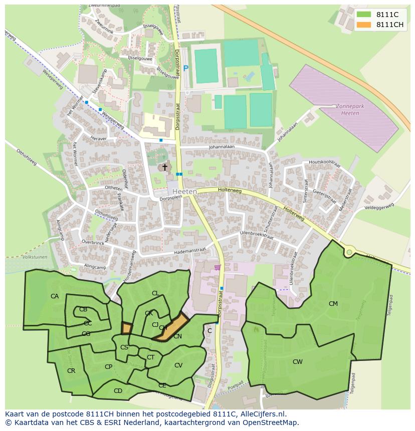 Afbeelding van het postcodegebied 8111 CH op de kaart.