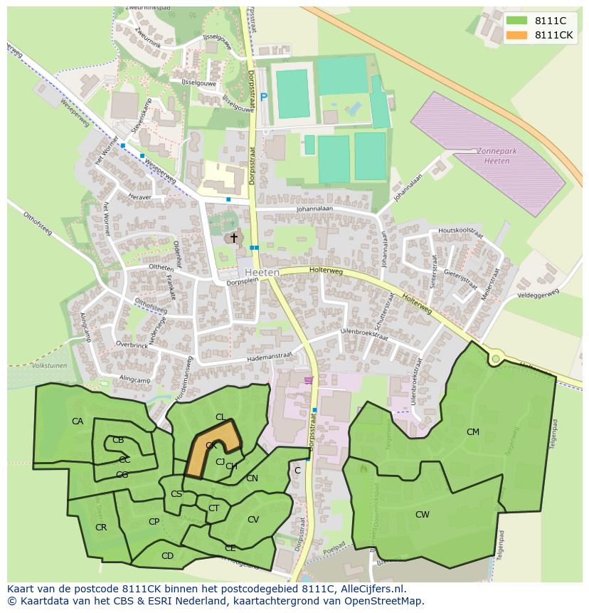 Afbeelding van het postcodegebied 8111 CK op de kaart.