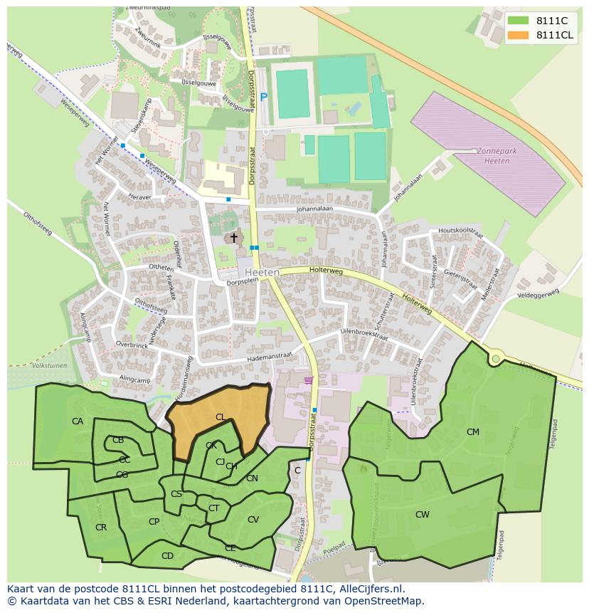 Afbeelding van het postcodegebied 8111 CL op de kaart.