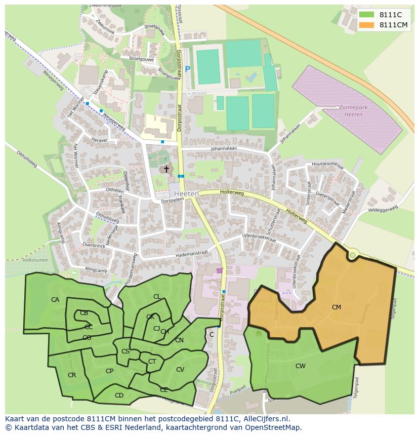 Afbeelding van het postcodegebied 8111 CM op de kaart.