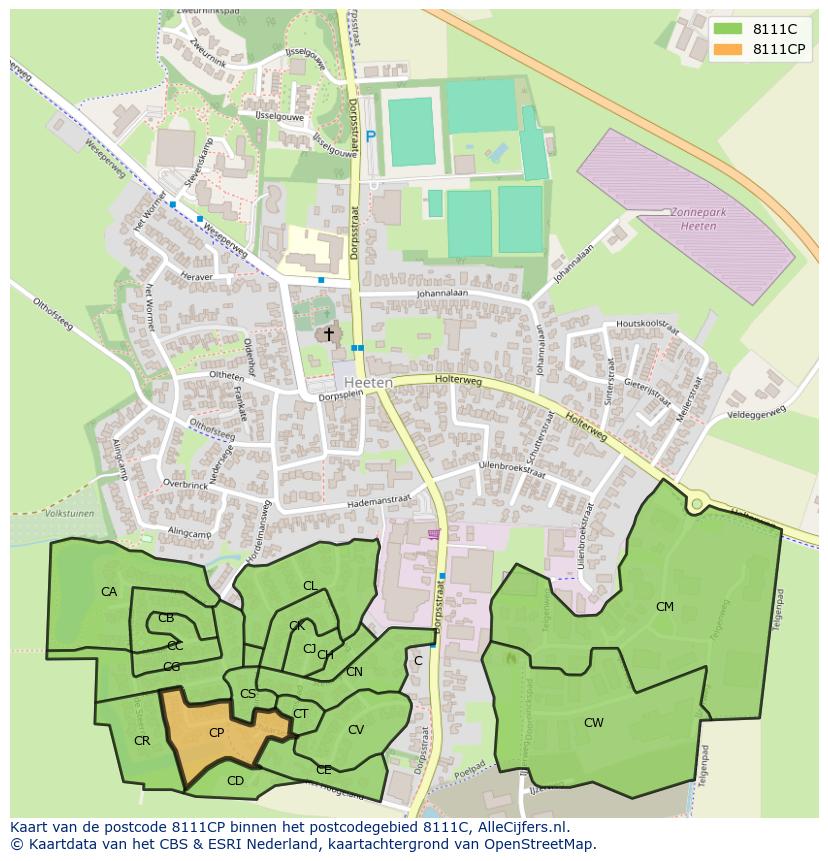 Afbeelding van het postcodegebied 8111 CP op de kaart.